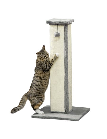 PawHut 81cm Cat Scratcher, Vertical Full Scratcher w/ Natural Sisal Rope, Hanging Ball, Soft Plush - Grey - pic 148403 | FastDaddyshop