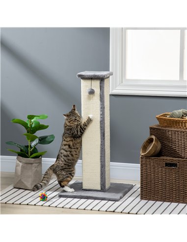 PawHut 81cm Cat Scratcher, Vertical Full Scratcher w/ Natural Sisal Rope, Hanging Ball, Soft Plush - Grey