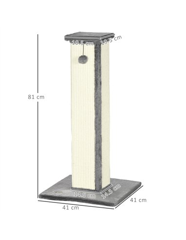 PawHut 81cm Cat Scratcher, Vertical Full Scratcher w/ Natural Sisal Rope, Hanging Ball, Soft Plush - Grey
