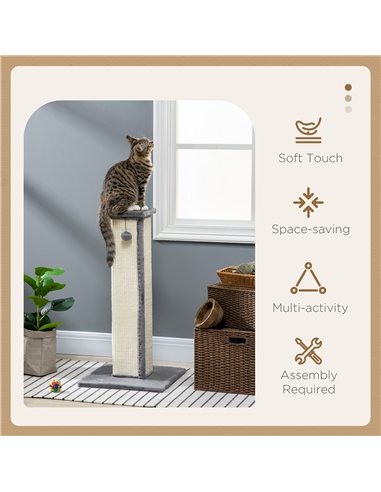 PawHut 81cm Cat Scratcher, Vertical Full Scratcher w/ Natural Sisal Rope, Hanging Ball, Soft Plush - Grey