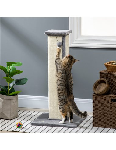 PawHut 81cm Cat Scratcher, Vertical Full Scratcher w/ Natural Sisal Rope, Hanging Ball, Soft Plush - Grey