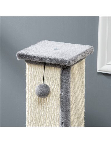 PawHut 81cm Cat Scratcher, Vertical Full Scratcher w/ Natural Sisal Rope, Hanging Ball, Soft Plush - Grey