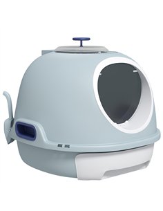 PawHut Cat Litter Box Toilet with Litter Scoop Enclosed Drawer, Front Entry Top Exit, Easy To Clean Blue