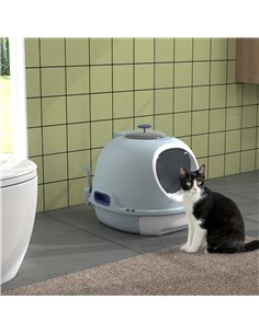 PawHut Cat Litter Box Toilet with Litter Scoop Enclosed Drawer, Front Entry Top Exit, Easy To Clean Blue 2