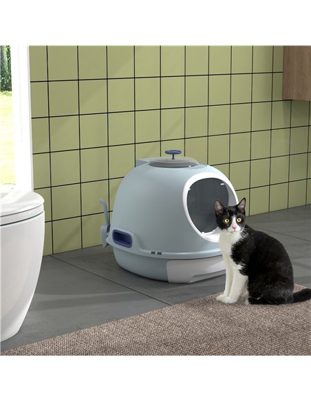 PawHut Cat Litter Box Toilet with Litter Scoop Enclosed Drawer, Front Entry Top Exit, Easy To Clean Blue - pic 148413 | FastDaddyshop