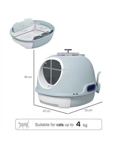 PawHut Cat Litter Box Toilet with Litter Scoop Enclosed Drawer, Front Entry Top Exit, Easy To Clean Blue