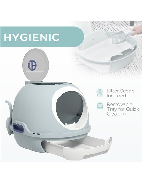 PawHut Cat Litter Box Toilet with Litter Scoop Enclosed Drawer, Front Entry Top Exit, Easy To Clean Blue - pic 148415 | FastDaddyshop