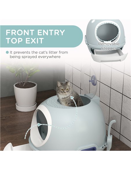PawHut Cat Litter Box Toilet with Litter Scoop Enclosed Drawer, Front Entry Top Exit, Easy To Clean Blue - pic 148416 | FastDaddyshop