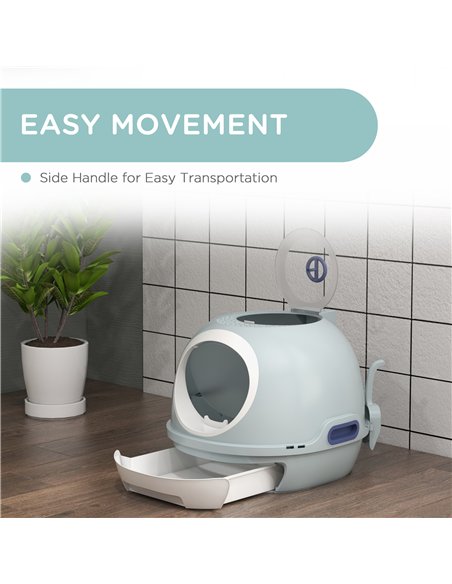 PawHut Cat Litter Box Toilet with Litter Scoop Enclosed Drawer, Front Entry Top Exit, Easy To Clean Blue - pic 148417 | FastDaddyshop