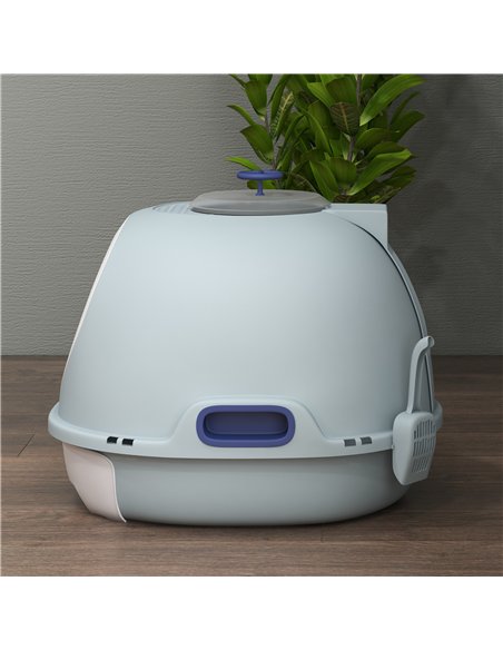PawHut Cat Litter Box Toilet with Litter Scoop Enclosed Drawer, Front Entry Top Exit, Easy To Clean Blue - pic 148419 | FastDaddyshop