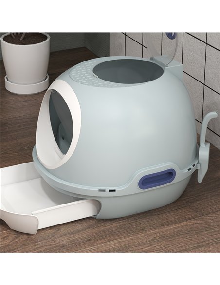 PawHut Cat Litter Box Toilet with Litter Scoop Enclosed Drawer, Front Entry Top Exit, Easy To Clean Blue - pic 148420 | FastDaddyshop