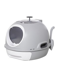 PawHut Cat Litter Box Toilet with Litter Scoop Enclosed Drawer, Front Entry Top Exit, Easy To Clean Grey