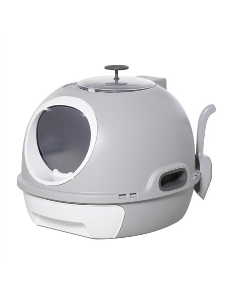 PawHut Cat Litter Box Toilet with Litter Scoop Enclosed Drawer, Front Entry Top Exit, Easy To Clean Grey - pic 148421 | FastDaddyshop