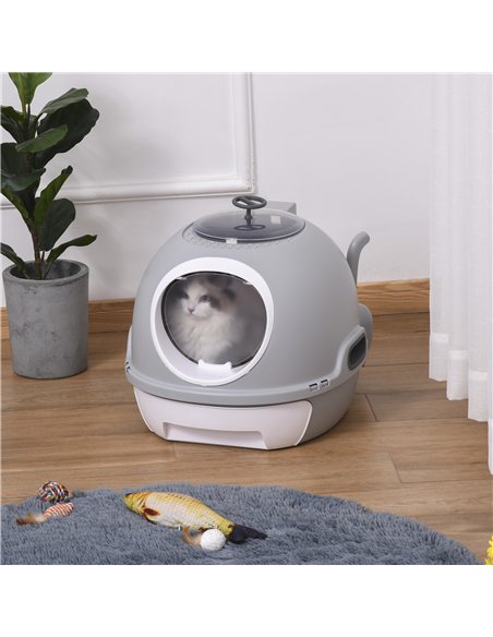PawHut Cat Litter Box Toilet with Litter Scoop Enclosed Drawer, Front Entry Top Exit, Easy To Clean Grey - pic 148422 | FastDaddyshop