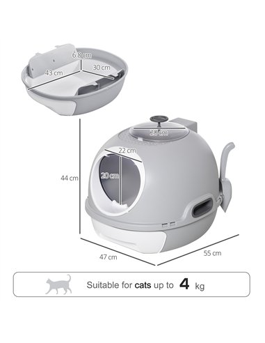 PawHut Cat Litter Box Toilet with Litter Scoop Enclosed Drawer, Front Entry Top Exit, Easy To Clean Grey