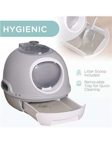 PawHut Cat Litter Box Toilet with Litter Scoop Enclosed Drawer, Front Entry Top Exit, Easy To Clean Grey