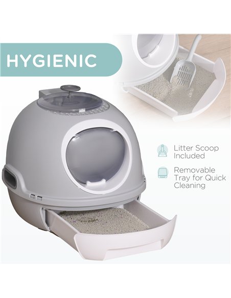 PawHut Cat Litter Box Toilet with Litter Scoop Enclosed Drawer, Front Entry Top Exit, Easy To Clean Grey - pic 148424 | FastDaddyshop