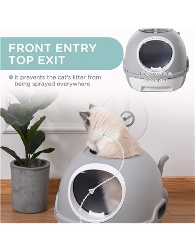 PawHut Cat Litter Box Toilet with Litter Scoop Enclosed Drawer, Front Entry Top Exit, Easy To Clean Grey
