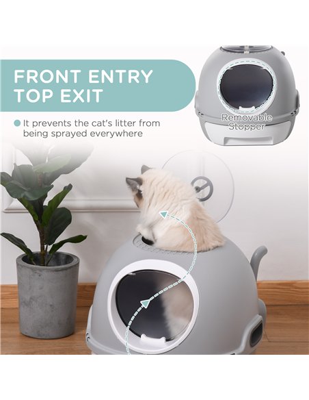 PawHut Cat Litter Box Toilet with Litter Scoop Enclosed Drawer, Front Entry Top Exit, Easy To Clean Grey - pic 148425 | FastDaddyshop