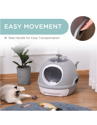 PawHut Cat Litter Box Toilet with Litter Scoop Enclosed Drawer, Front Entry Top Exit, Easy To Clean Grey