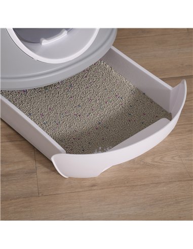 PawHut Cat Litter Box Toilet with Litter Scoop Enclosed Drawer, Front Entry Top Exit, Easy To Clean Grey
