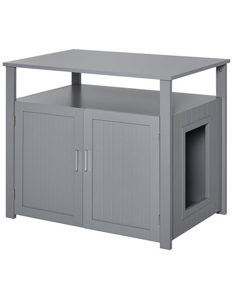 PawHut Wooden Cat Litter Box Enclosure Furniture with Adjustable Interior Wall & Large Tabletop for Nightstand, Grey - pic 148430 | FastDaddyshop