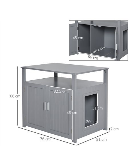 PawHut Wooden Cat Litter Box Enclosure Furniture with Adjustable Interior Wall & Large Tabletop for Nightstand, Grey - pic 148432 | FastDaddyshop