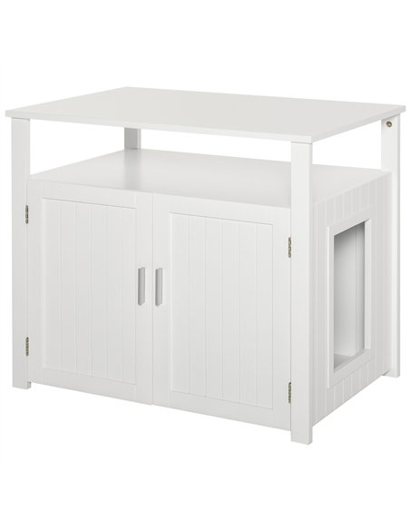 PawHut Wooden Cat Litter Box Enclosure Furniture with Adjustable Interior Wall & Large Tabletop for Nightstand, White - pic 148439 | FastDaddyshop