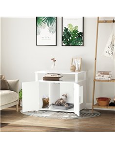PawHut Wooden Cat Litter Box Enclosure Furniture with Adjustable Interior Wall & Large Tabletop for Nightstand, White 2