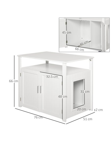 PawHut Wooden Cat Litter Box Enclosure Furniture with Adjustable Interior Wall & Large Tabletop for Nightstand, White - pic 148441 | FastDaddyshop