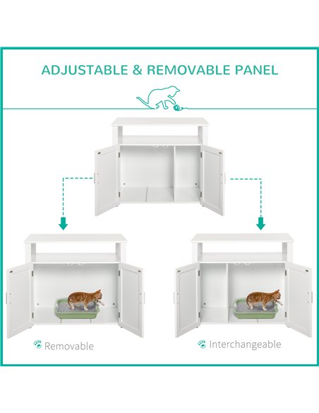 PawHut Wooden Cat Litter Box Enclosure Furniture with Adjustable Interior Wall & Large Tabletop for Nightstand, White - pic 148443 | FastDaddyshop
