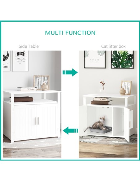 PawHut Wooden Cat Litter Box Enclosure Furniture with Adjustable Interior Wall & Large Tabletop for Nightstand, White - pic 148444 | FastDaddyshop