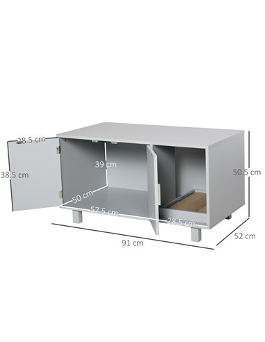 PawHut Wooden Cat Litter Box Enclosure & House with Nightstand/End Table Design, Scratcher, & Magnetic Doors, Grey