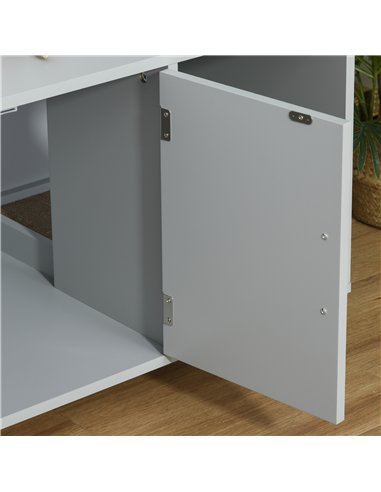 PawHut Wooden Cat Litter Box Enclosure & House with Nightstand/End Table Design, Scratcher, & Magnetic Doors, Grey