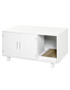 PawHut Wooden Cat Litter Box Enclosure & House with Nightstand/End Table Design, Scratcher, & Magnetic Doors, White