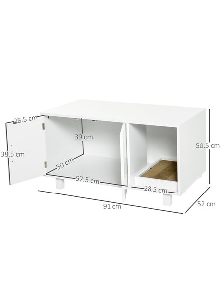 PawHut Wooden Cat Litter Box Enclosure & House with Nightstand/End Table Design, Scratcher, & Magnetic Doors, White - pic 148459 | FastDaddyshop