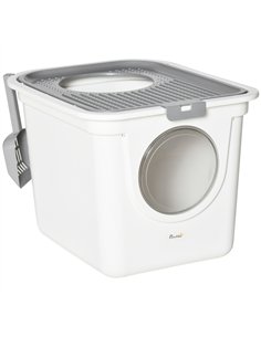 PawHut Cat Litter Box, Pet Toilet, Enclosed Kitten Pan with Front Entrance Top Exit, High Side, Scoop, White