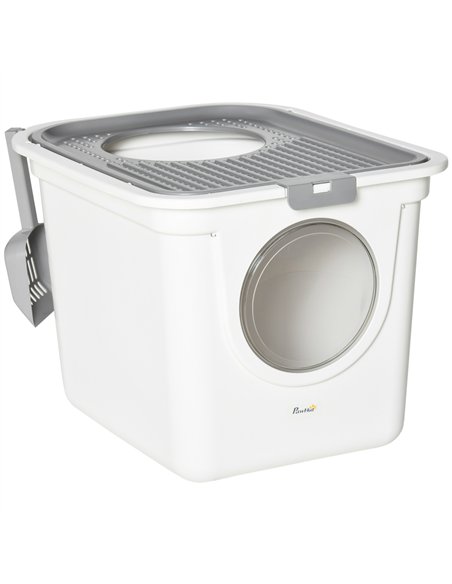 PawHut Cat Litter Box, Pet Toilet, Enclosed Kitten Pan with Front Entrance Top Exit, High Side, Scoop, White - pic 148466 | FastDaddyshop