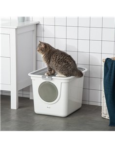 PawHut Cat Litter Box, Pet Toilet, Enclosed Kitten Pan with Front Entrance Top Exit, High Side, Scoop, White 2