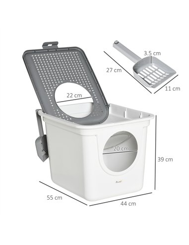 PawHut Cat Litter Box, Pet Toilet, Enclosed Kitten Pan with Front Entrance Top Exit, High Side, Scoop, White