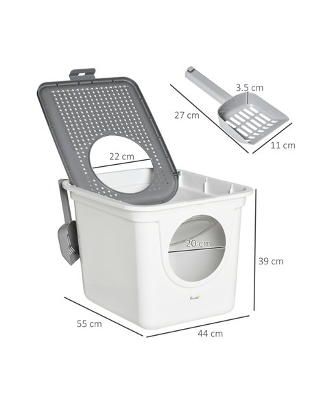 PawHut Cat Litter Box, Pet Toilet, Enclosed Kitten Pan with Front Entrance Top Exit, High Side, Scoop, White - pic 148468 | FastDaddyshop