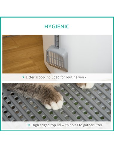 PawHut Cat Litter Box, Pet Toilet, Enclosed Kitten Pan with Front Entrance Top Exit, High Side, Scoop, White