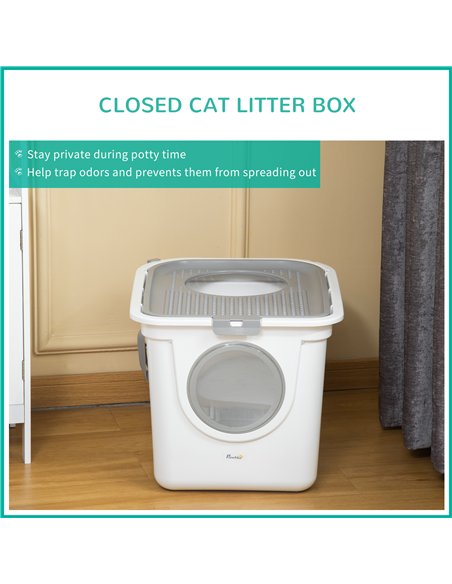 PawHut Cat Litter Box, Pet Toilet, Enclosed Kitten Pan with Front Entrance Top Exit, High Side, Scoop, White - pic 148470 | FastDaddyshop