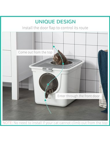 PawHut Cat Litter Box, Pet Toilet, Enclosed Kitten Pan with Front Entrance Top Exit, High Side, Scoop, White