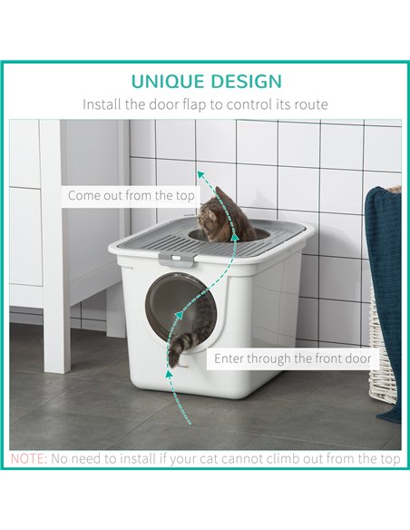 PawHut Cat Litter Box, Pet Toilet, Enclosed Kitten Pan with Front Entrance Top Exit, High Side, Scoop, White - pic 148471 | FastDaddyshop