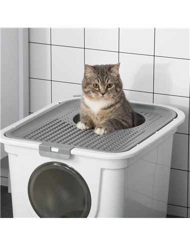 PawHut Cat Litter Box, Pet Toilet, Enclosed Kitten Pan with Front Entrance Top Exit, High Side, Scoop, White
