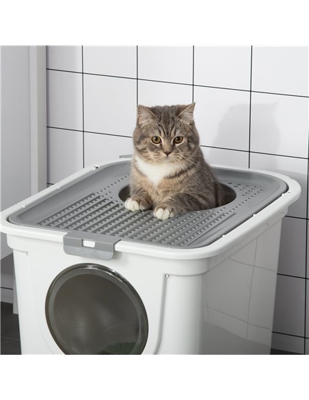 PawHut Cat Litter Box, Pet Toilet, Enclosed Kitten Pan with Front Entrance Top Exit, High Side, Scoop, White - pic 148473 | FastDaddyshop