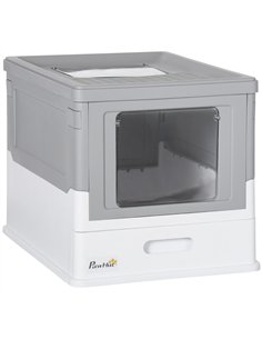 PawHut Hooded Cat Litter Box, Portable Pet Toilet, with Scoop, Front Entry - Grey