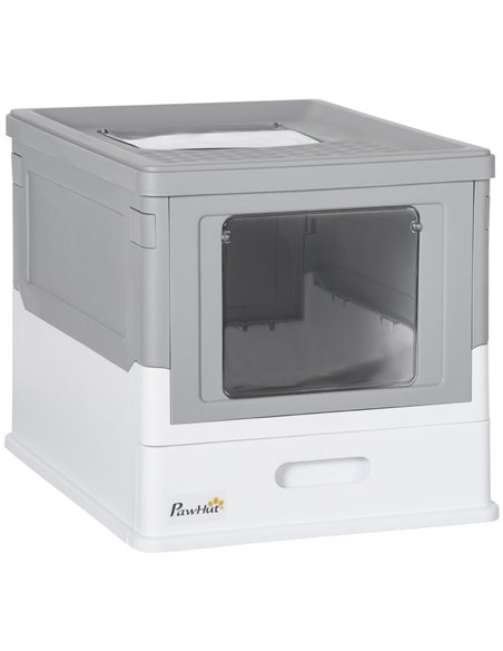 PawHut Hooded Cat Litter Box, Portable Pet Toilet, with Scoop, Front Entry - Grey - pic 148475 | FastDaddyshop