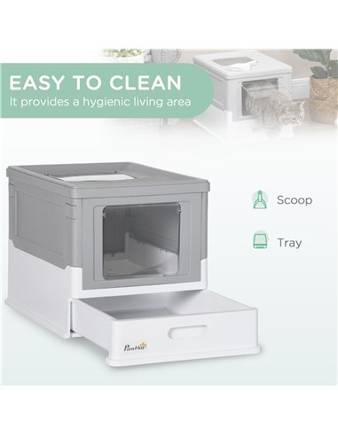 PawHut Hooded Cat Litter Box, Portable Pet Toilet, with Scoop, Front Entry - Grey